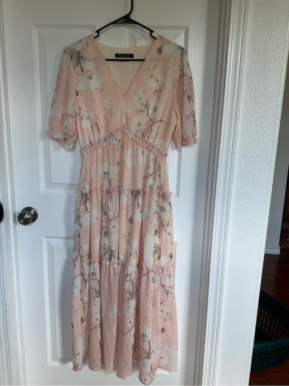 Simple Blush Floral V-Neck Tiered Maxi Dress